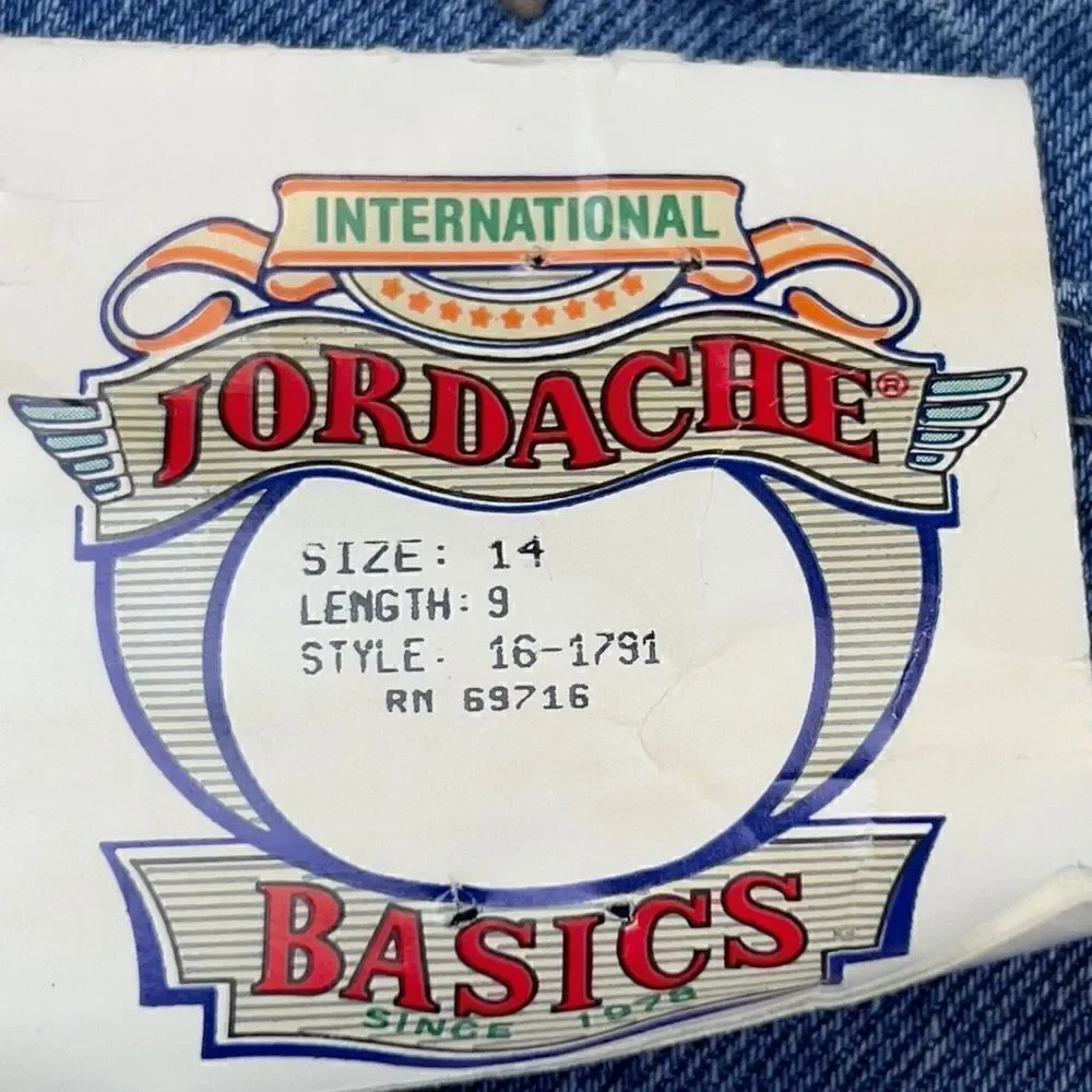 Vintage International JORDACHE Jean Shorts High Rise Blue Denim 9” inseam 14 NWT